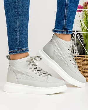 Ghete Imblanite Piele Naturala Gri AW459