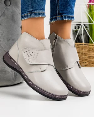 Ghete Imblanite Piele Naturala Gri XH040-1