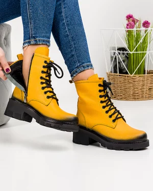 Ghete Imblanite Piele Naturala Mustar AK106