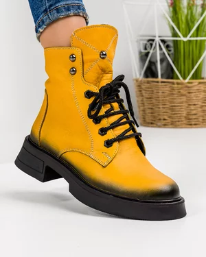 Ghete Imblanite Piele Naturala Mustar AK107