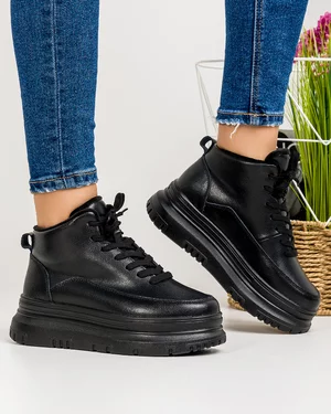 Ghete Imblanite Piele Naturala Negre AW420