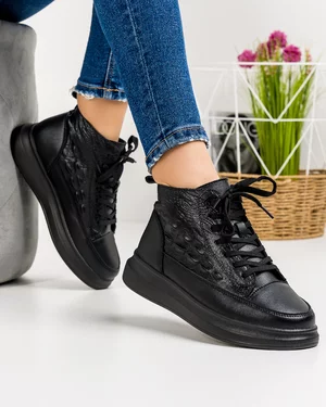 Ghete Imblanite Piele Naturala Negre AW459
