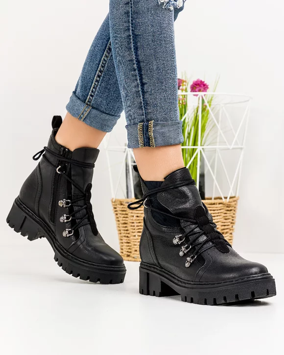 Ghete Imblanite Piele Naturala Negre PCI016