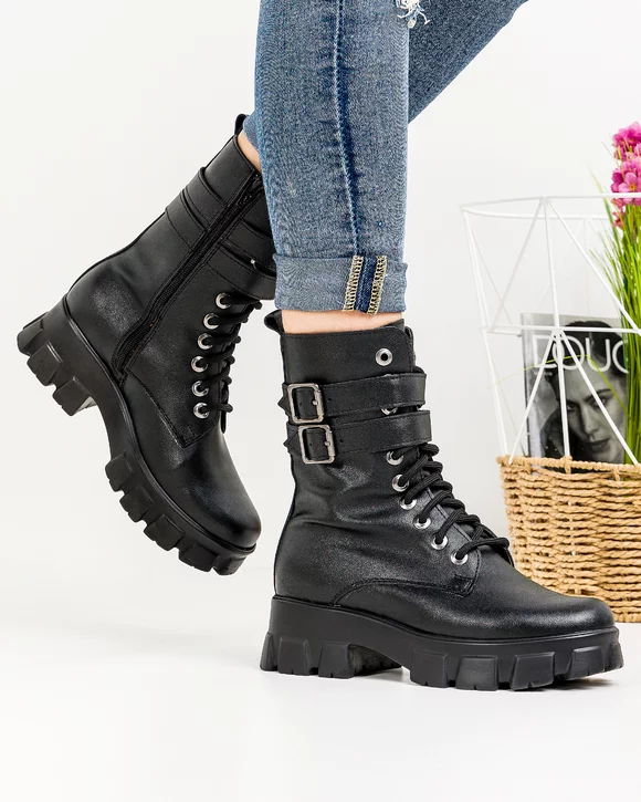 Ghete Imblanite Piele Naturala Negre PCI033