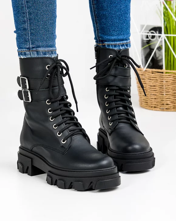 Ghete Imblanite Piele Naturala Negre PCI033A