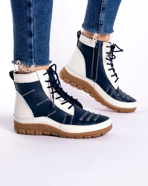 Ghete Imblanite Piele Naturala Noba 2 Bleumarin + Alb