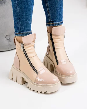 Ghete Imblanite Piele Naturala si Piele Lucioasa Bej PCI012