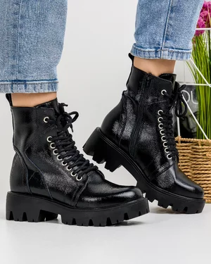 Ghete Inalte Imblanite Piele Naturala Negre PCI028M