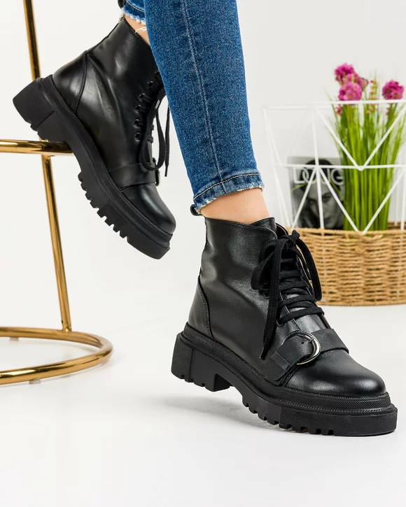 Ghete Inalte Imblanite Piele Naturala Negre WIZ01