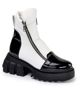 Ghete Inalte Imblanite Piele Naturala Alb cu Negru PCI012