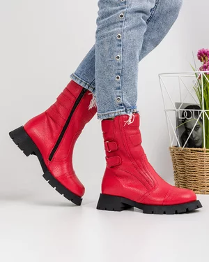 Ghete Inalte Imblanite Piele Naturala Rosii PCI046