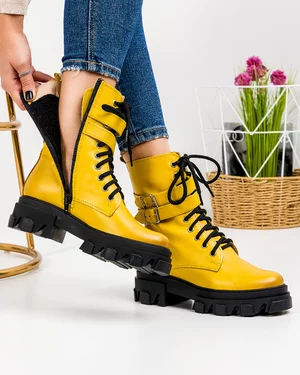 Ghete Inalte Piele Naturala Dama Galbene PCI033A