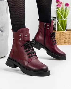 Ghete Piele Naturala Imblanite Bordo AK107