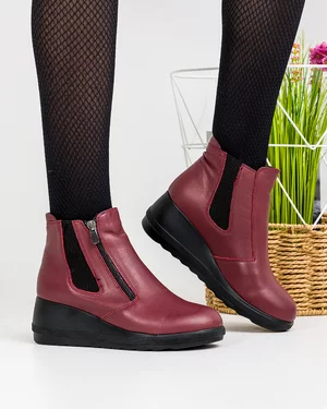 Ghete Piele Naturala Imblanite Bordo AK420