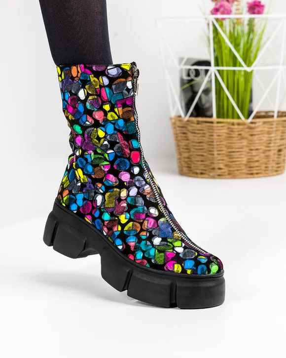 Ghete Piele Naturala Intoarsa Print Picasso POL102C