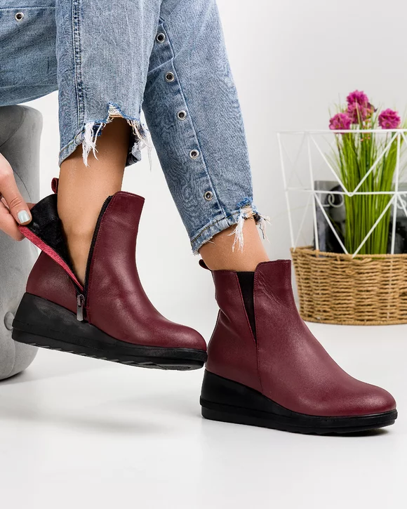 Ghete Scurte Cu Talpa Ortopedica Imblanite Piele Naturala Bordo AK419