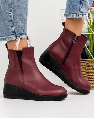Ghete Scurte Cu Talpa Ortopedica Imblanite Piele Naturala Bordo AK419