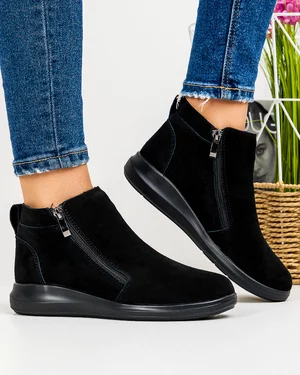 Ghete Scurte Imblanite Dama Piele Intoarsa Negre SD-317