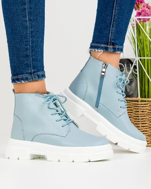 Ghete Scurte Imblanite Dama Piele Naturala Albastre T-10