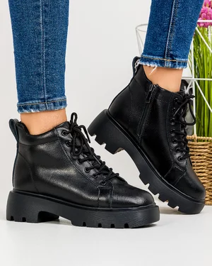 Ghete Scurte Imblanite Dama Piele Naturala Negre T-68