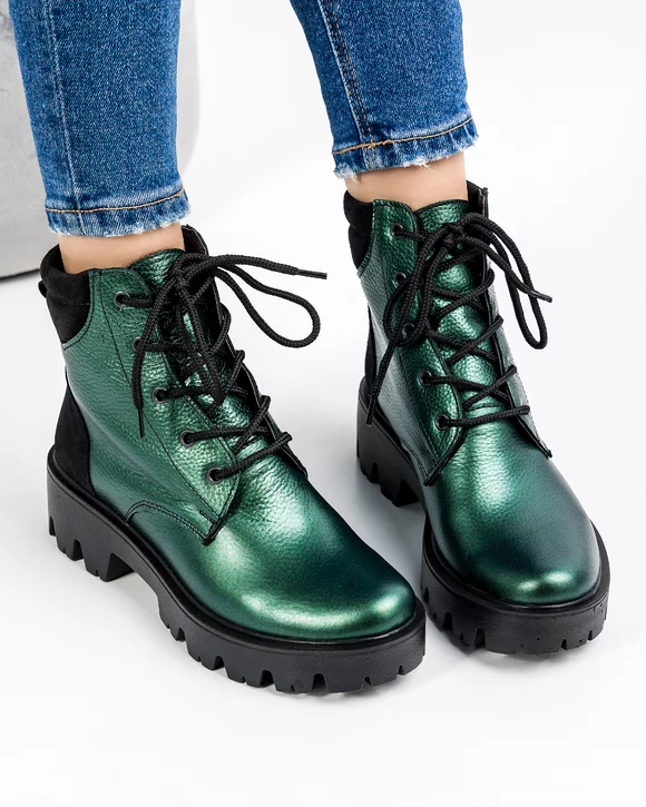 Ghete Scurte Piele Naturala Verde Sidef POL111