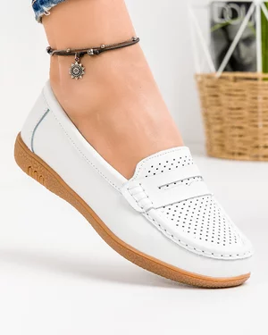 Mocasini Dama Piele Naturala Albi T-3041