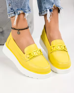 Mocasini dama piele naturala galbeni cu inchidere slip-on si talpa alba T-3071