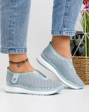 Pantofi Albastri Casual Piele Naturala Cu Accesoriu XH-2074