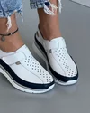 Pantofi Albi Cu Bleumarin Casual Din Piele Naturala Cu Bareta XH-3005