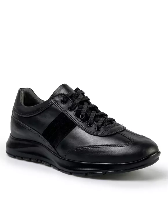 Pantofi casual barbati din piele naturala negri inchidere cu siret si varf rotund PC407
