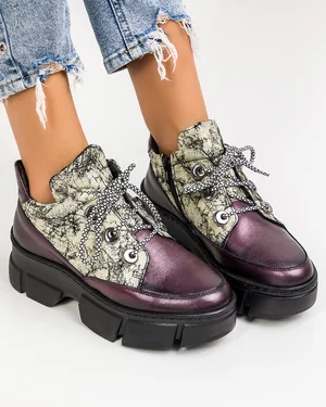 Pantofi Casual Captusiti Piele Naturala Mov IC206
