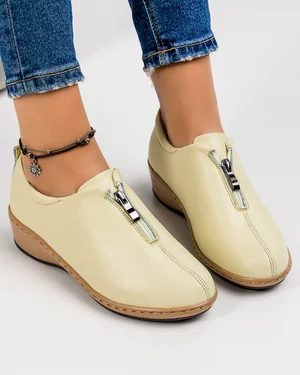 Pantofi Casual cu Talpa Ortopedica Dama Piele Naturala Bej T-70
