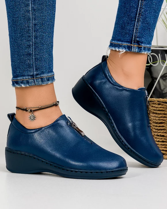 Pantofi Casual cu Talpa Ortopedica Dama Piele Naturala Bleumarin T-70
