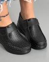 Pantofi Casual Dama Cu Bareta Perforati Negri Piele Naturala XH-3243 3