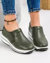 Pantofi casual dama din piele naturala verde inchis cu inchidere slip-on si talpa groasa F001-420 3