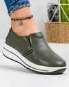 Pantofi casual dama din piele naturala verde inchis cu inchidere slip-on si talpa groasa F001-420 2