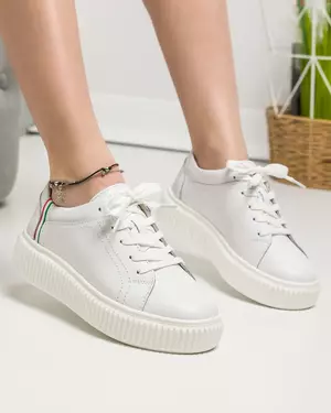 Pantofi casual dama piele naturala albi AW2023-43