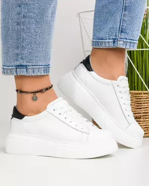 Pantofi casual dama piele naturala albi cu talpa groasa ASTI207