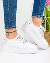Pantofi casual dama piele naturala albi cu talpa groasa si varf rotund IN496 3