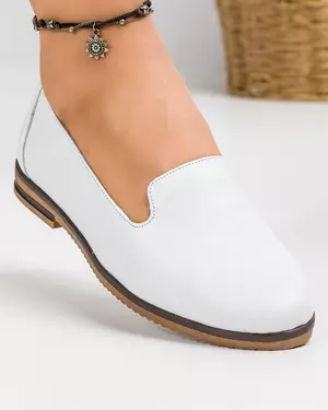 Balerini dama dama piele naturala albi cu talpa joasa AK311-1