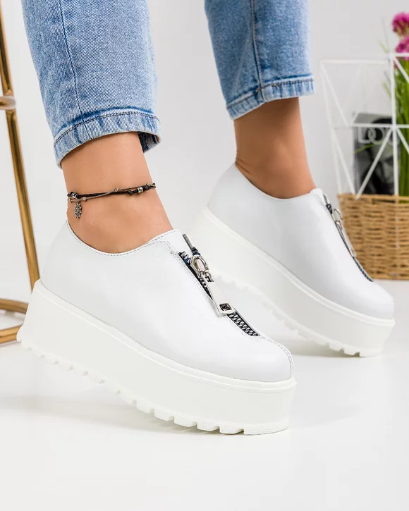 Pantofi Casual Dama Piele Naturala Albi IN455A