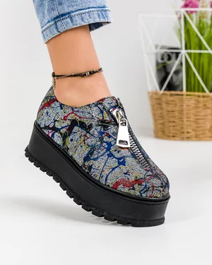 Pantofi Casual Dama Piele Naturala Imprimeu Canvas IN455G