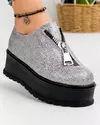 Pantofi casual dama piele naturala intoarsa argintii inchidere fermoar frontal si platforma IN455M 1