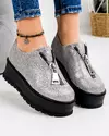 Pantofi casual dama piele naturala intoarsa argintii inchidere fermoar frontal si platforma IN455M 2