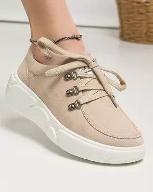Pantofi casual dama piele naturala intoarsa bej AW2023-18