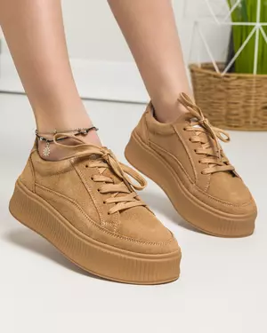 Pantofi casual dama piele naturala intoarsa camel AW2023-30