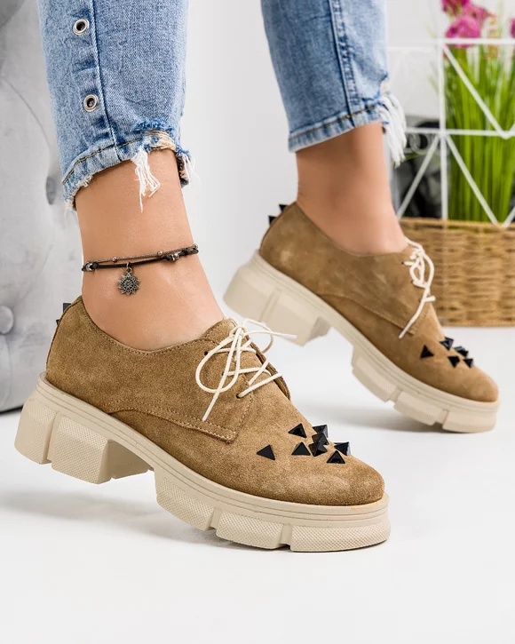 Pantofi Casual Dama Piele Naturala Intoarsa Maro Cu Tinte POL132