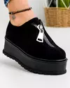 Pantofi casual dama piele naturala intoarsa negri cu fermoar si platforma IN455L 2