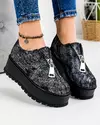 Pantofi casual dama piele naturala intoarsa negri cu imprimeu argintiu si fermoar frontal IN455P 2