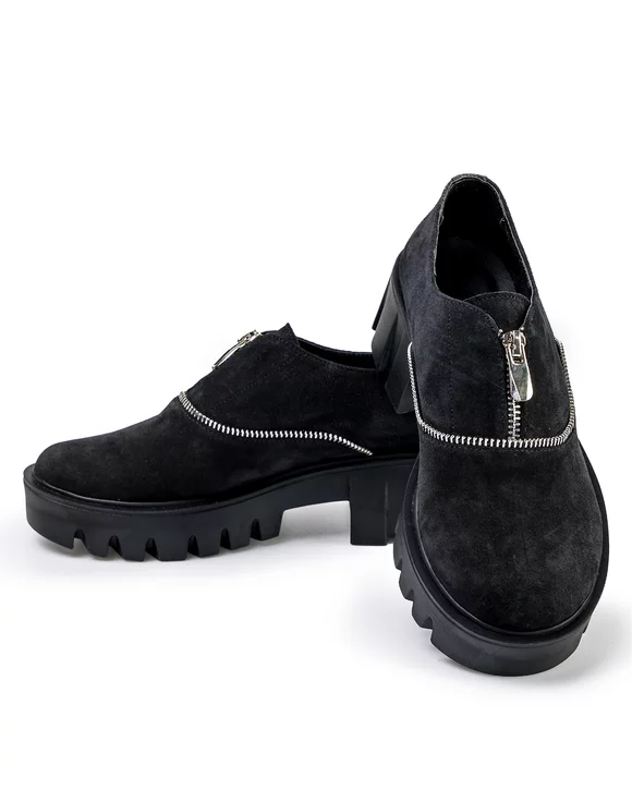 Pantofi Casual Dama Piele Naturala Intoarsa Negri POL133